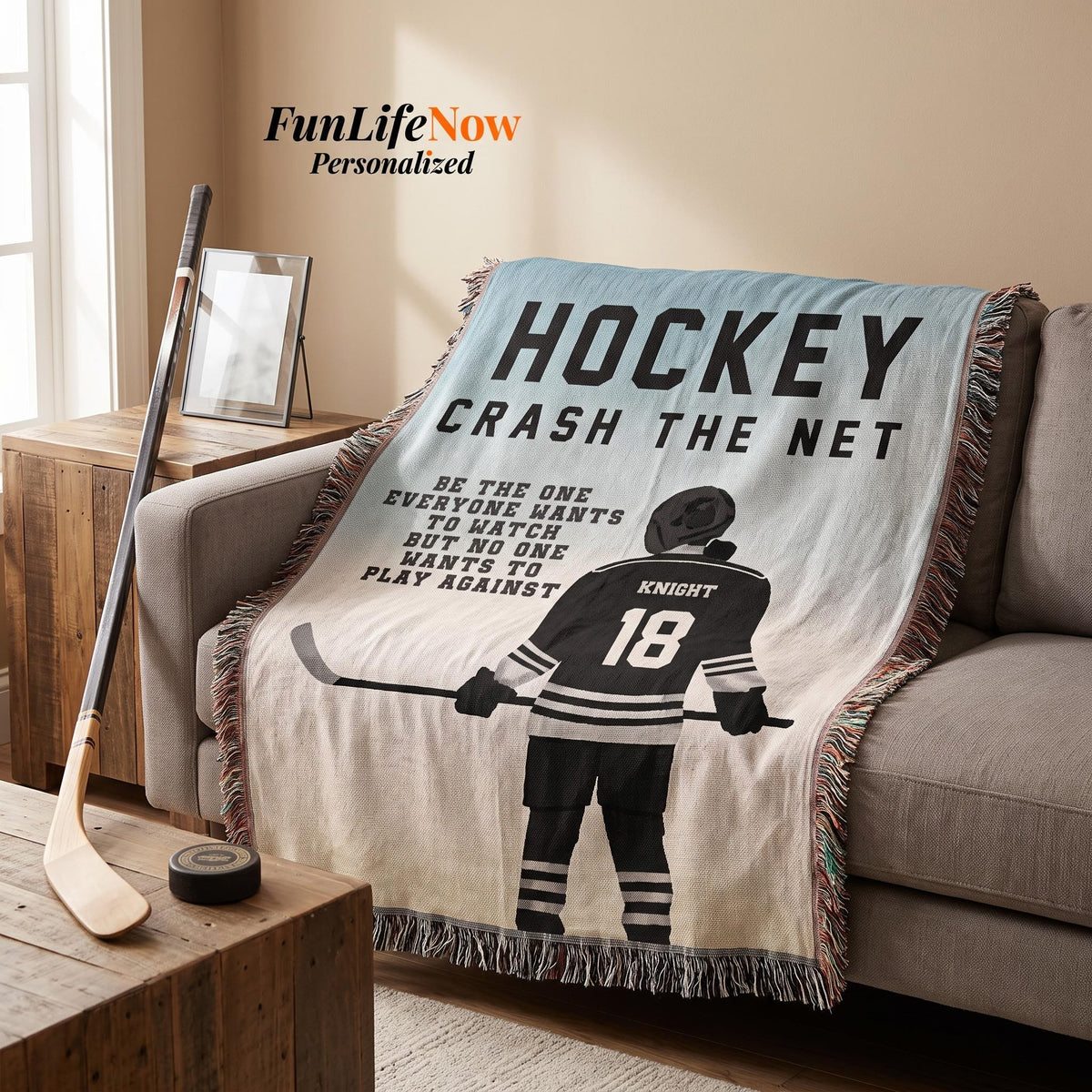 Personalized Girls Hockey Woven Blanket Custom Gift for Hockey Players Throw