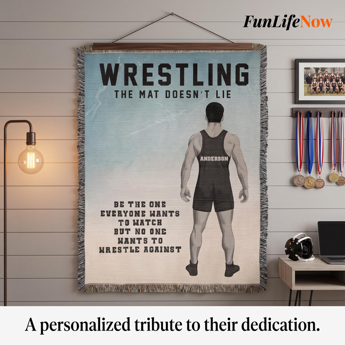 Personalized Boys Wrestling Woven Blanket Custom Athlete Gift Throw
