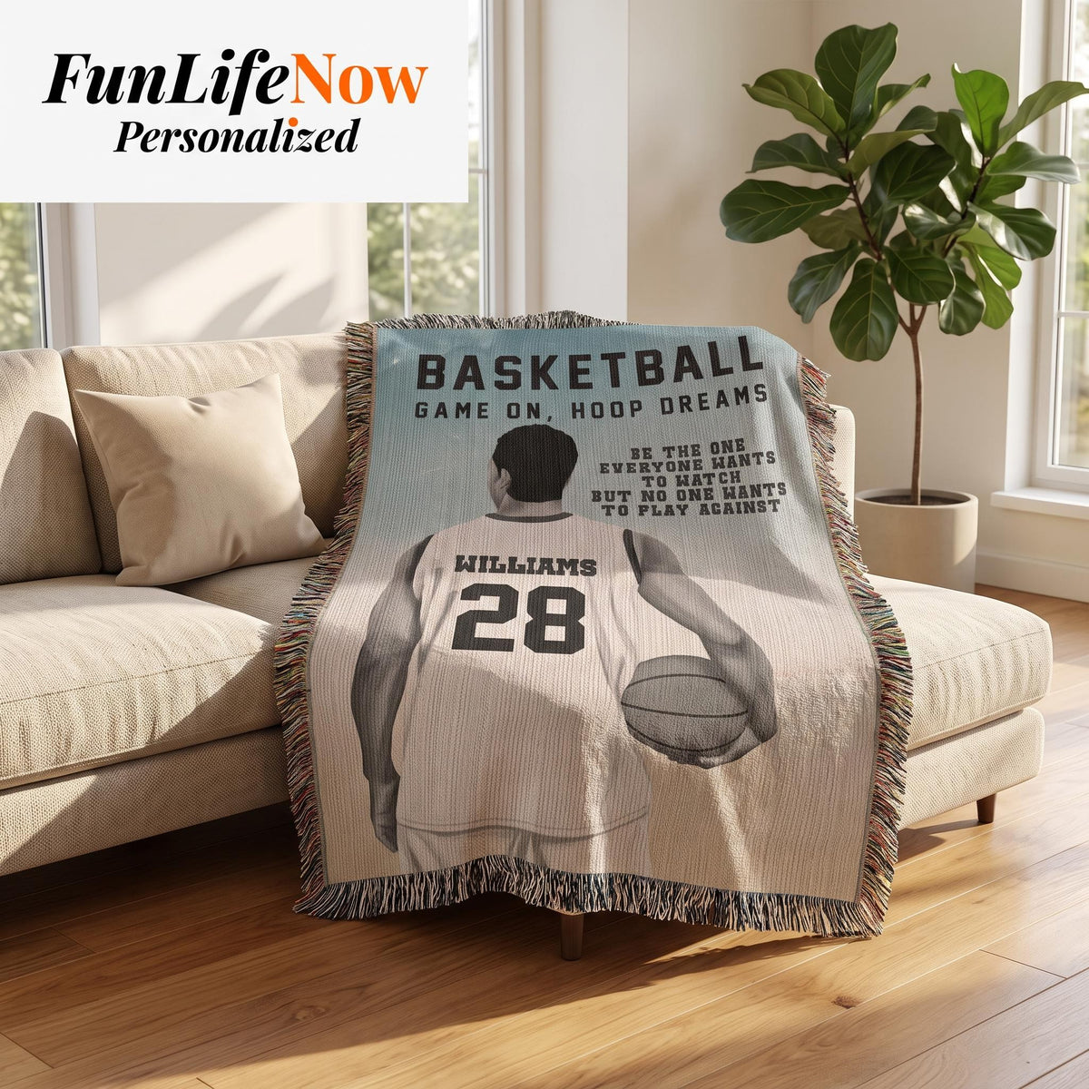 Personalized Basketball Woven Blanket Boys Basketball Gift Custom Throw