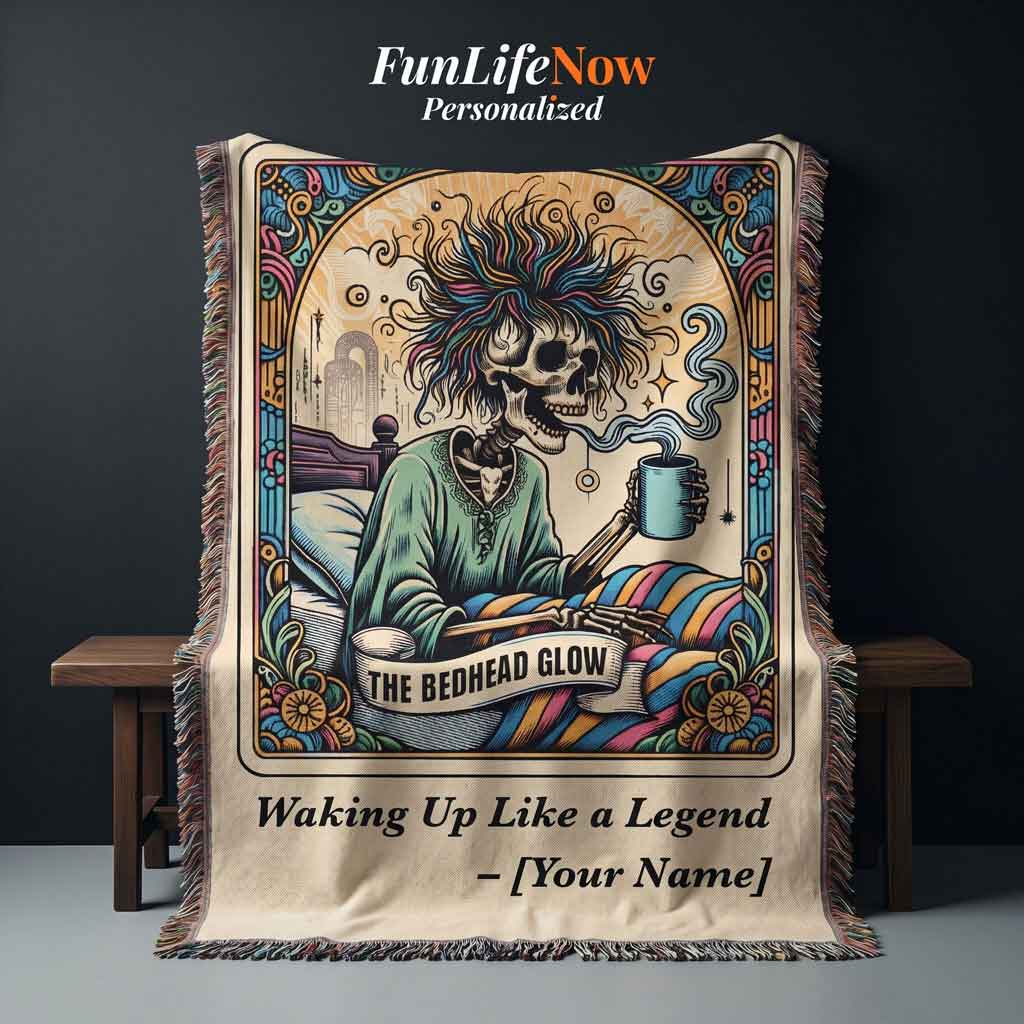 Personalized Bedhead Glow Tarot Card Woven Blanket Custom Skeleton Gift Throw