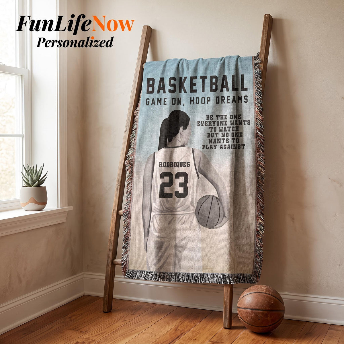 Personalized Girls Basketball Woven Blanket Custom Baller Gift Throw