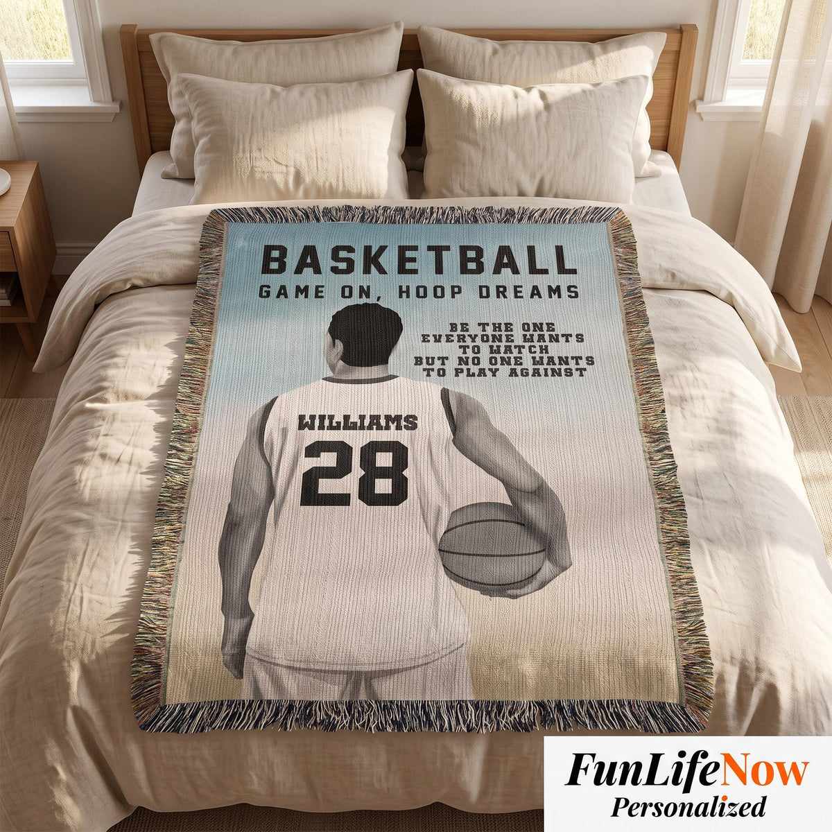 Personalized Basketball Woven Blanket Boys Basketball Gift Custom Throw