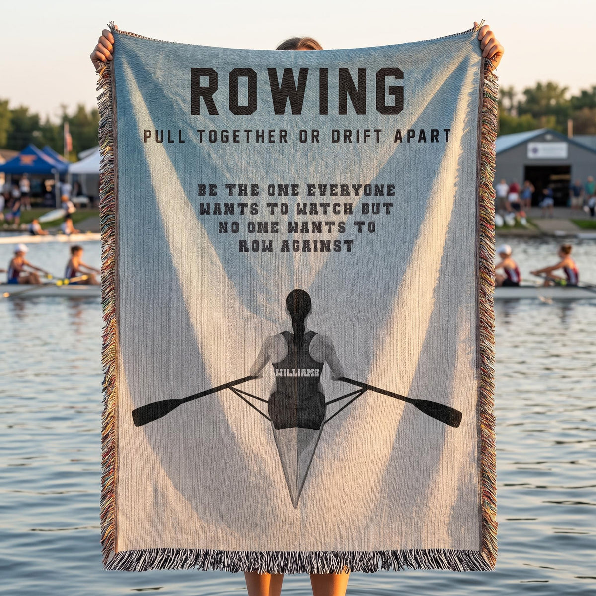 Personalized Womens Rowing Woven Blanket Custom Rower Gift Throw