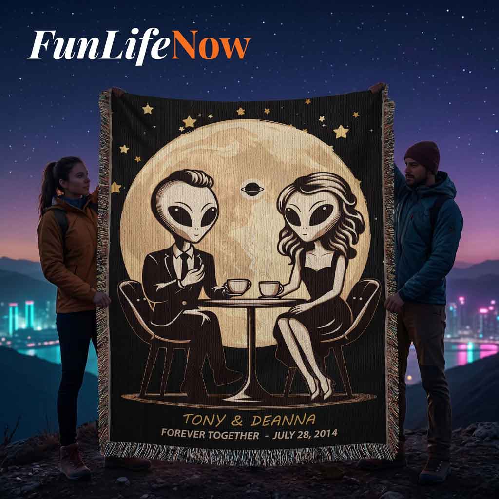 Personalized Alien Couple Woven Blanket Custom Romantic Gift Throw