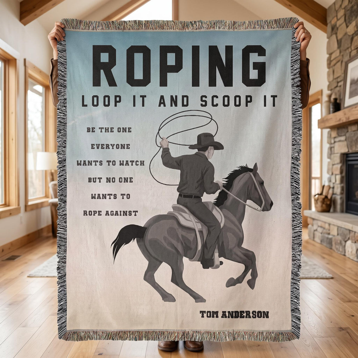 Personalized Roping Cowboy Woven Blanket Rodeo Gift Custom Throw