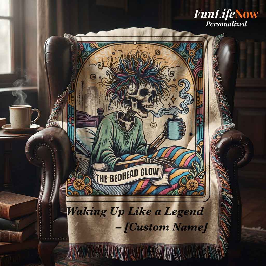 Personalized Bedhead Glow Tarot Card Woven Blanket Custom Skeleton Gift Throw