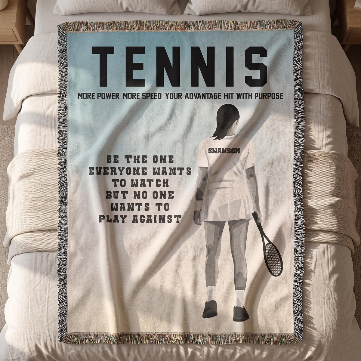 Personalized Girls Tennis Woven Blanket Custom Tennis Gift Throw