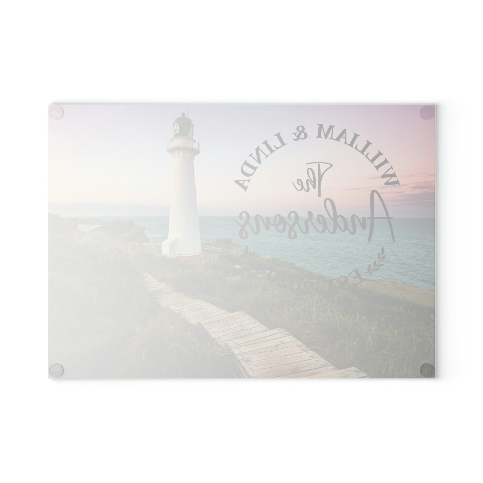 Personalized Lighthouse Boardwalk Glass Cutting Board – 20 Custom Designs, Tempered Glass, Housewarming, Wedding & Real Estate Gifts - Available in 2 Sizes: 8x11 & 11x15  - DESIGN 15