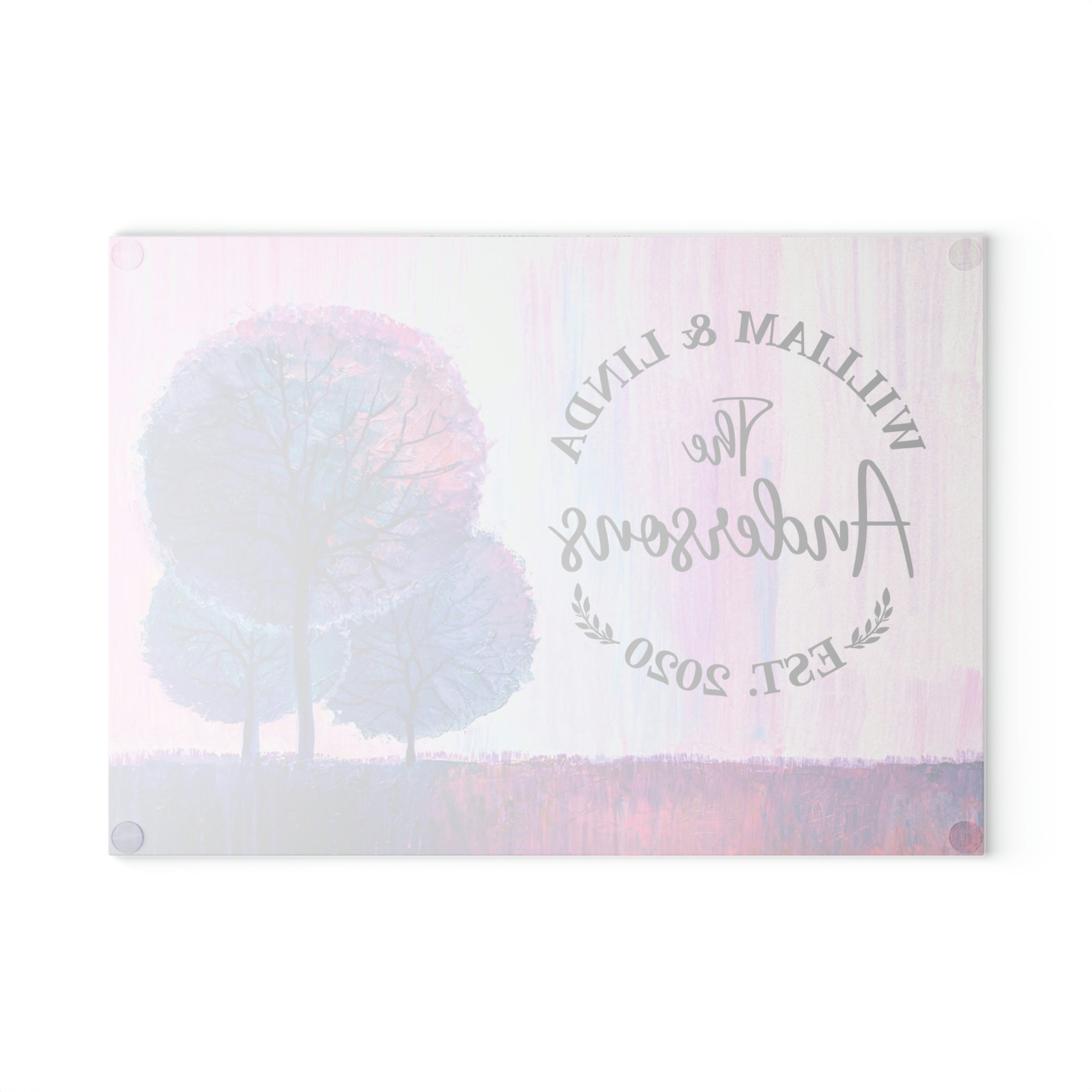 Personalized Purple Trees Glass Cutting Board – 20 Custom Designs, Tempered Glass, Housewarming, Wedding & Real Estate Gifts - Available in 2 Sizes: 8x11 & 11x15  - DESIGN 5