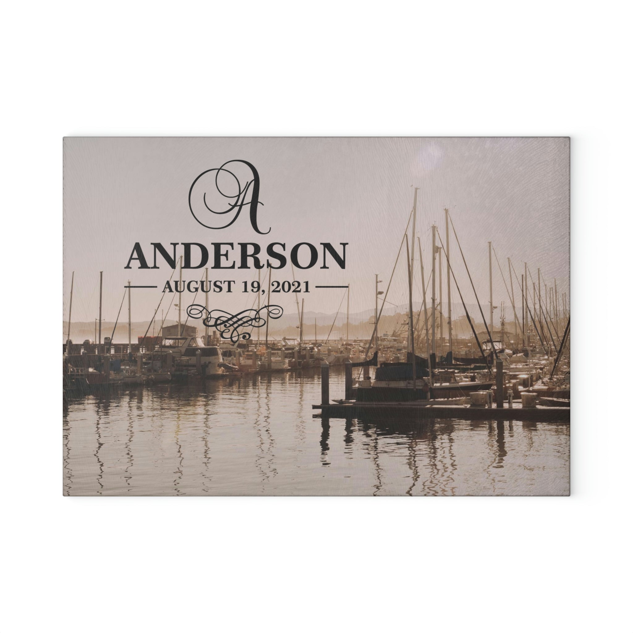 Personalized Sailboat Marina Glass Cutting Board – 20 Custom Designs, Tempered Glass, Housewarming, Wedding & Real Estate Gifts - Available in 2 Sizes: 8x11 & 11x15 - DESIGN 14