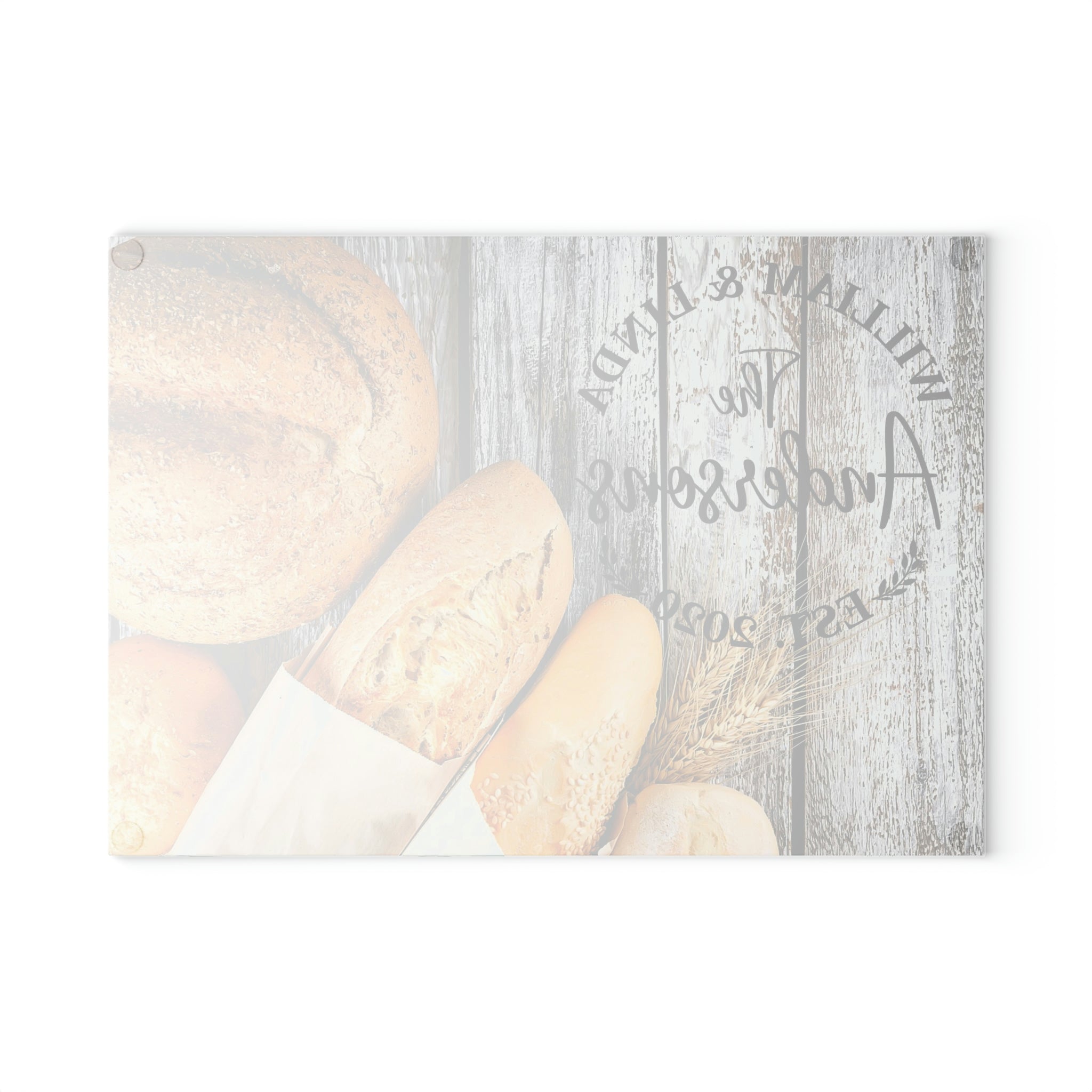 Personalized Bread Loaves Glass Cutting Board – 20 Custom Designs, Tempered Glass, Housewarming, Wedding & Real Estate Gifts - Available in 2 Sizes: 8x11 & 11x15  - DESIGN 17