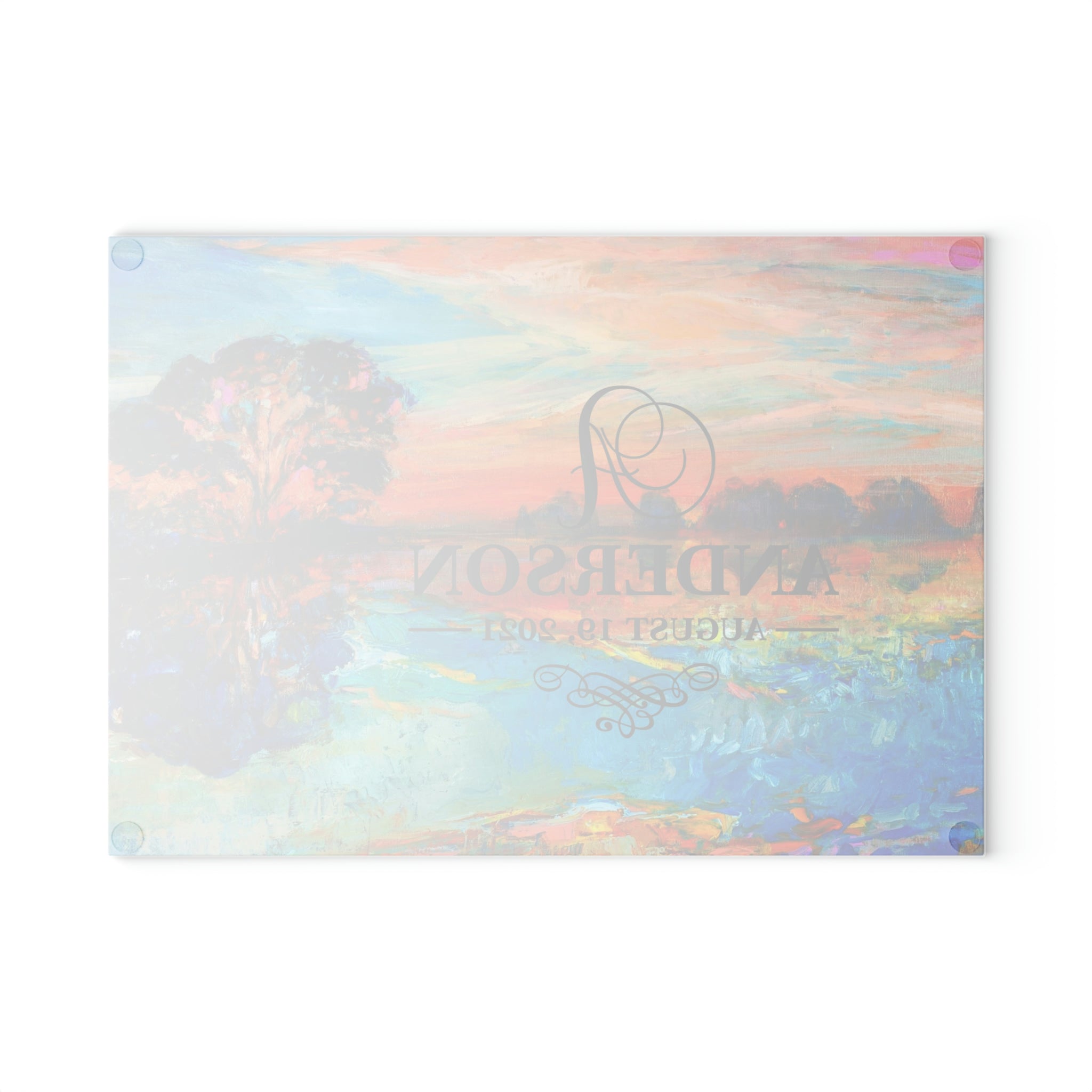 Personalized Lake Tree Sunrise Glass Cutting Board – 20 Custom Designs, Tempered Glass, Housewarming, Wedding & Real Estate Gifts - Available in 2 Sizes: 8x11 & 11x15 - DESIGN 3
