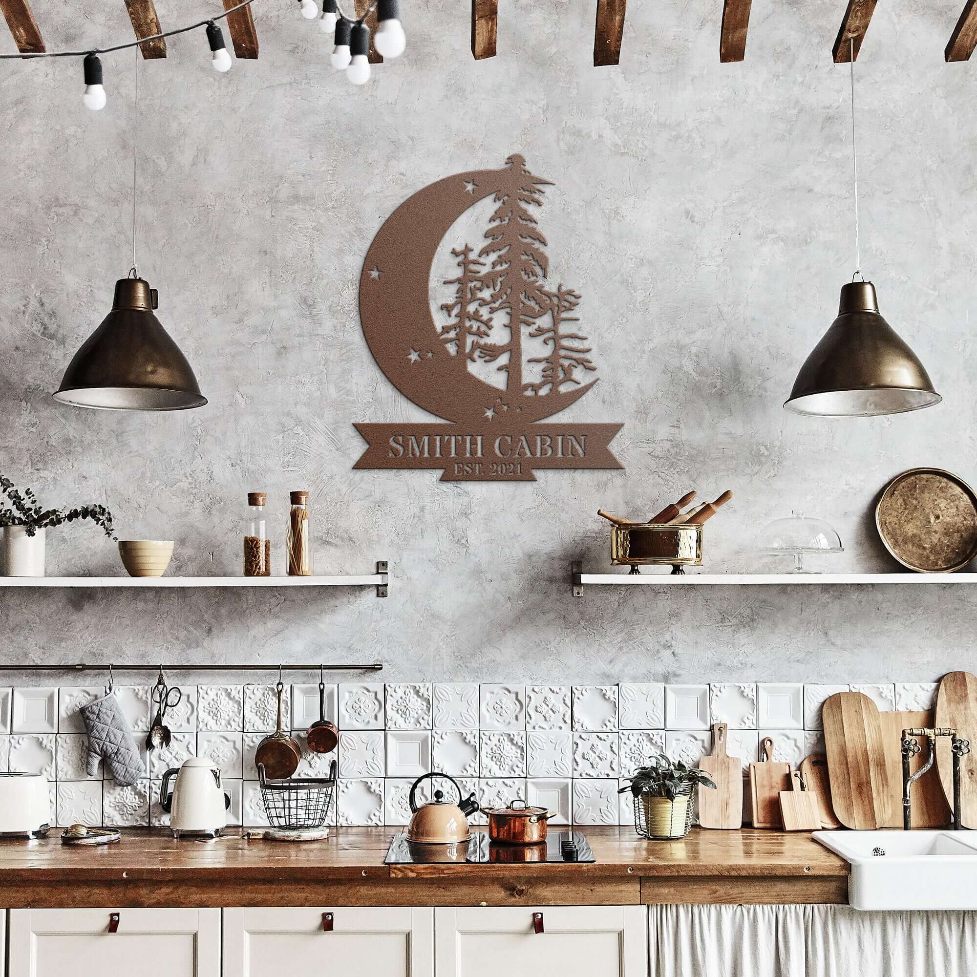 Crescent Moon Custom Monogram Metal Wall Art