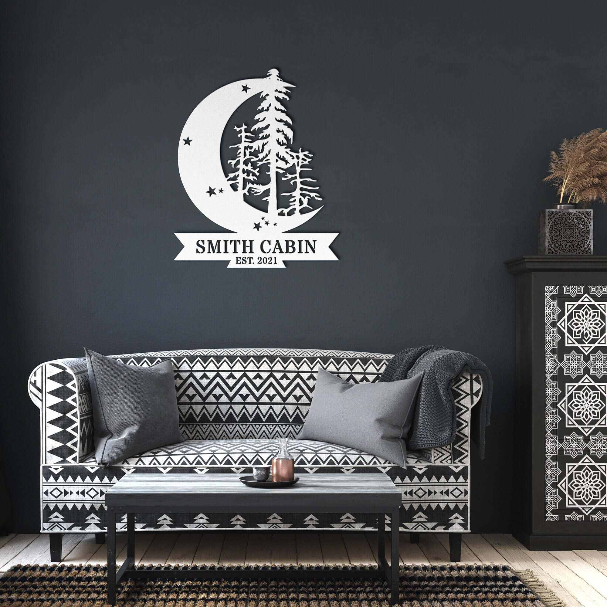 Crescent Moon Custom Monogram Metal Wall Art