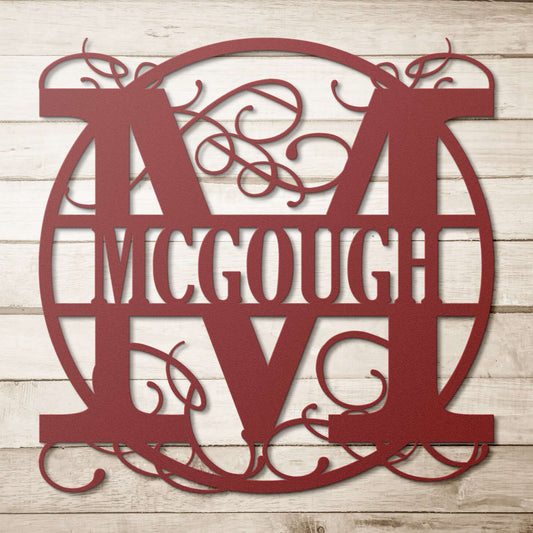 Personalized custom split letter monogram metal wall art. 