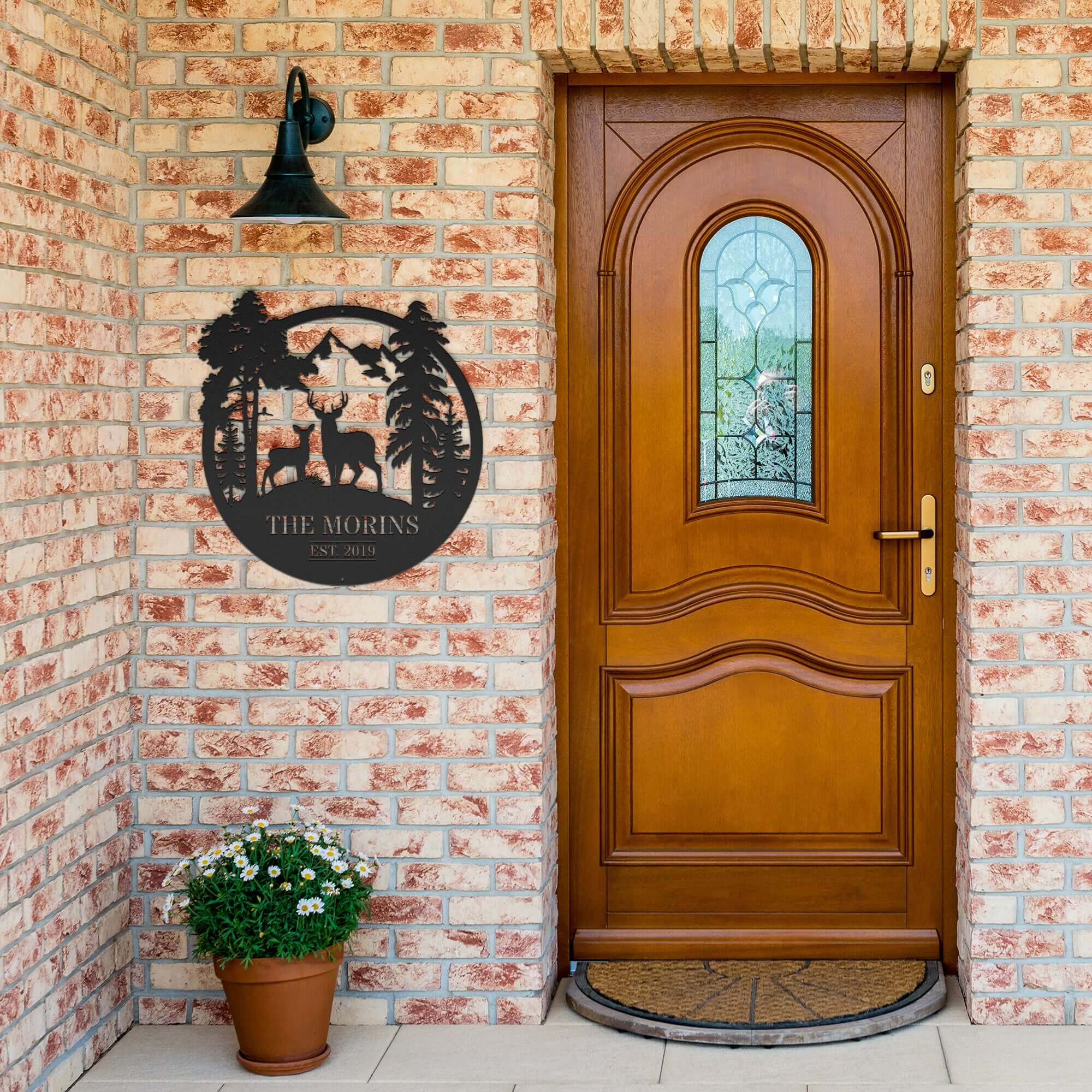 Mountain Deer Circle Personalized Metal Wall Art Decor Sign