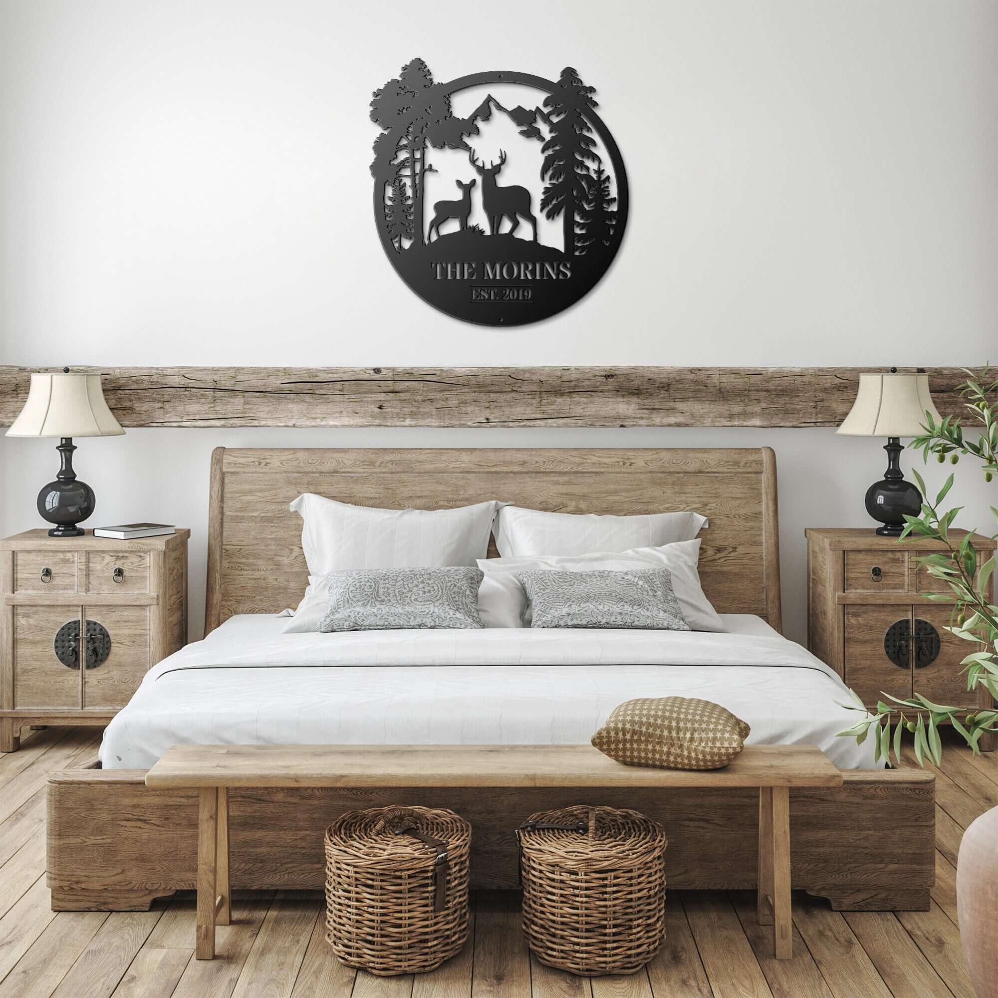 Mountain Deer Circle Personalized Metal Wall Art Decor Sign