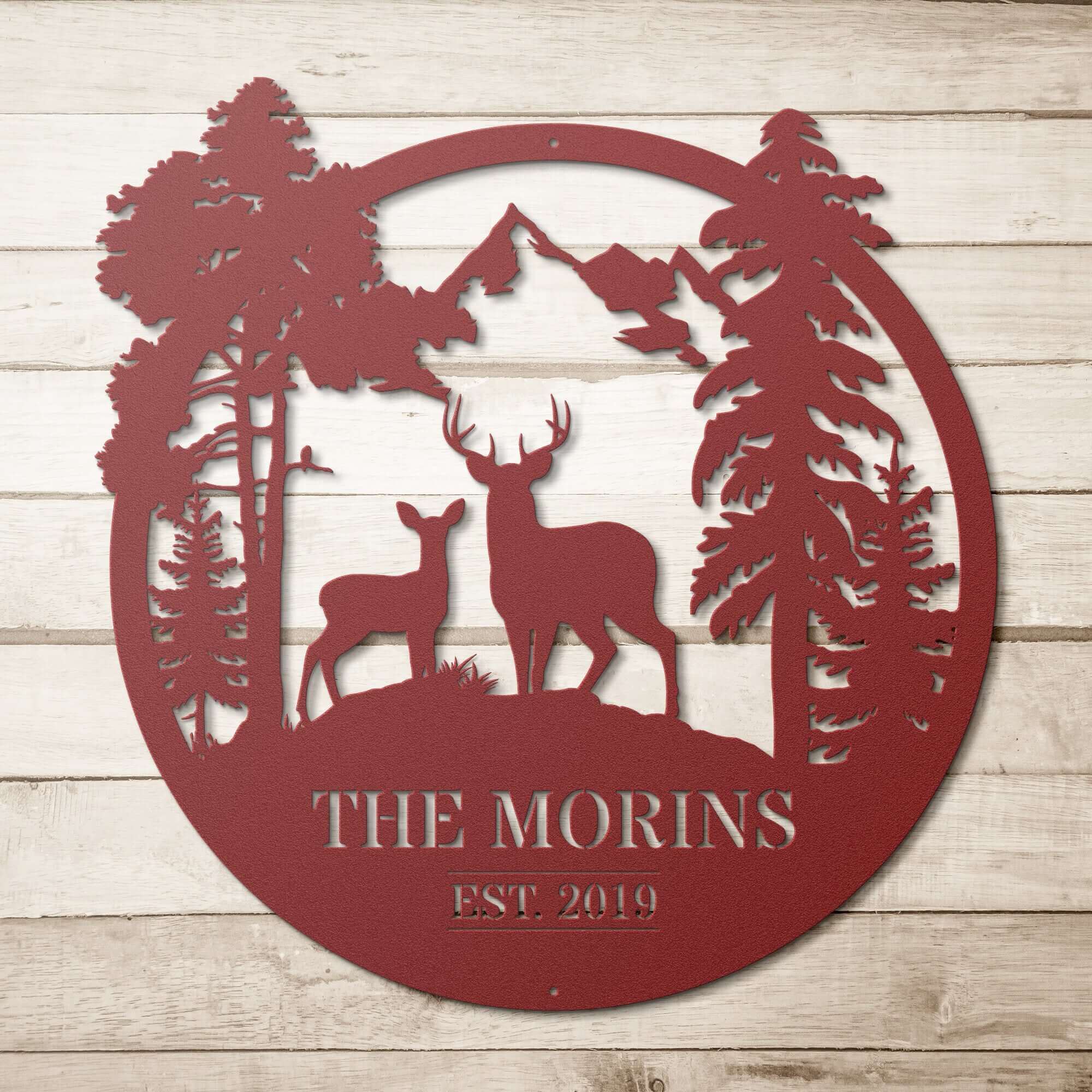 Mountain Deer Circle Personalized Metal Wall Art Decor Sign