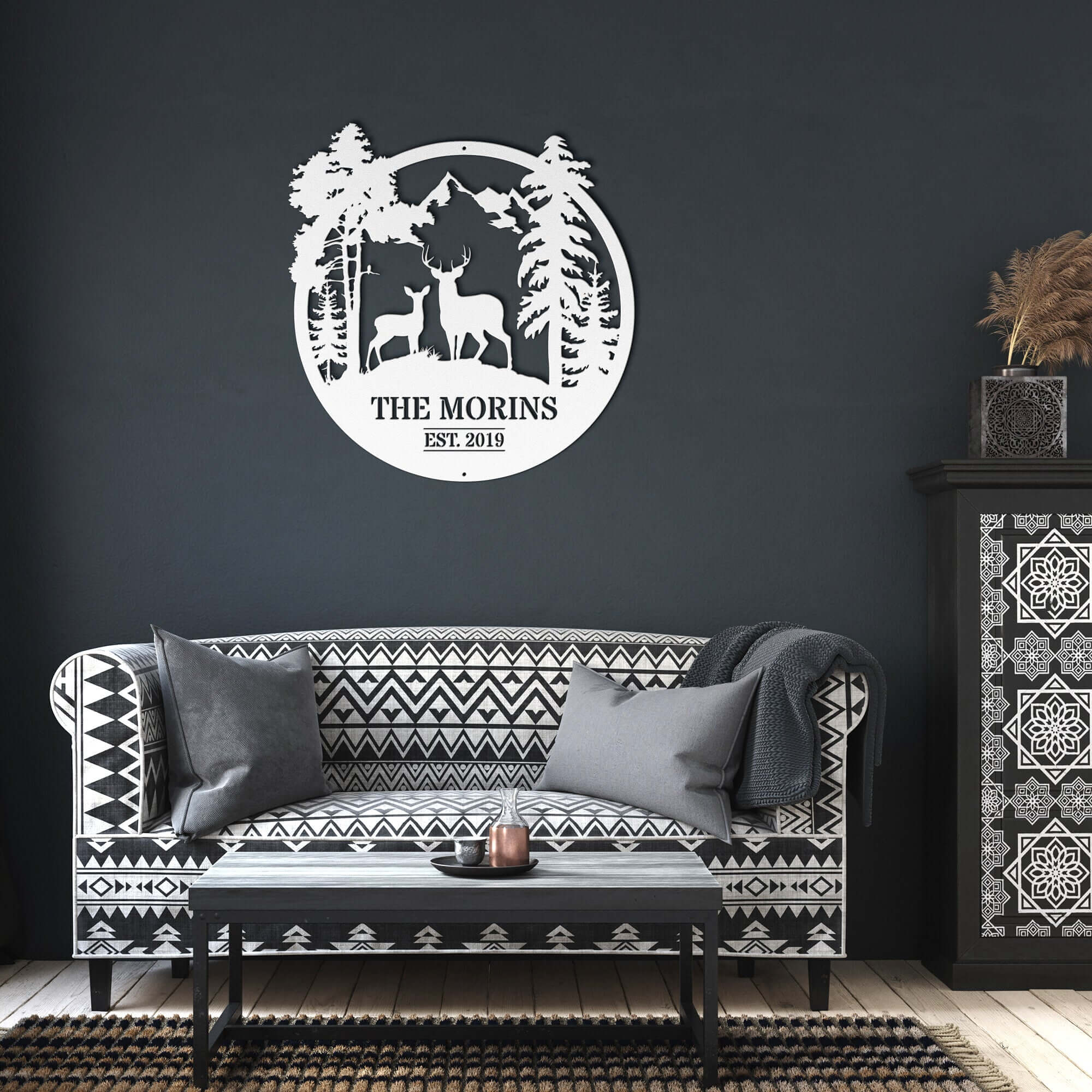 Mountain Deer Circle Personalized Metal Wall Art Decor Sign