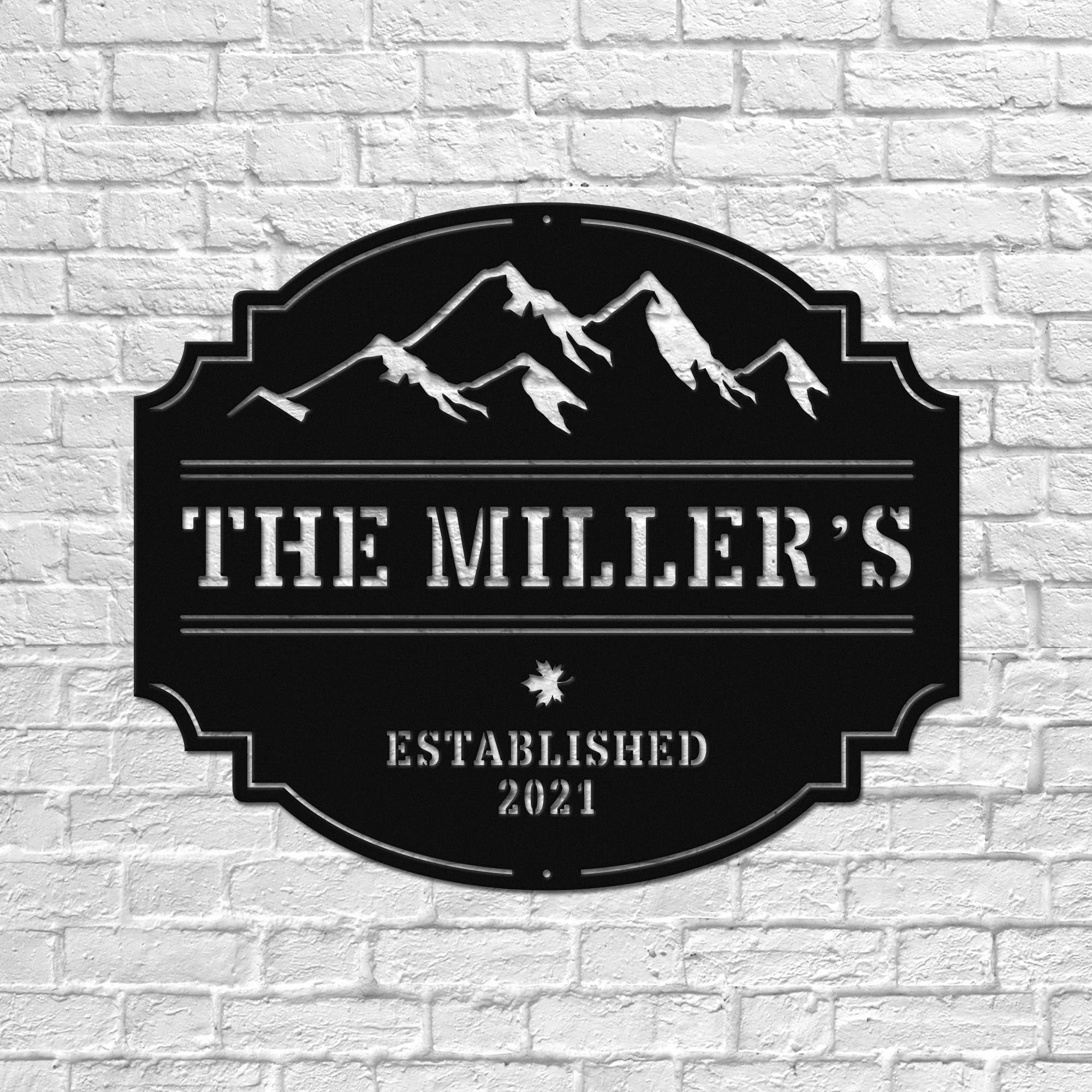 Snow Capped Peaks Custom Monogram Metal Wall Decor Sign