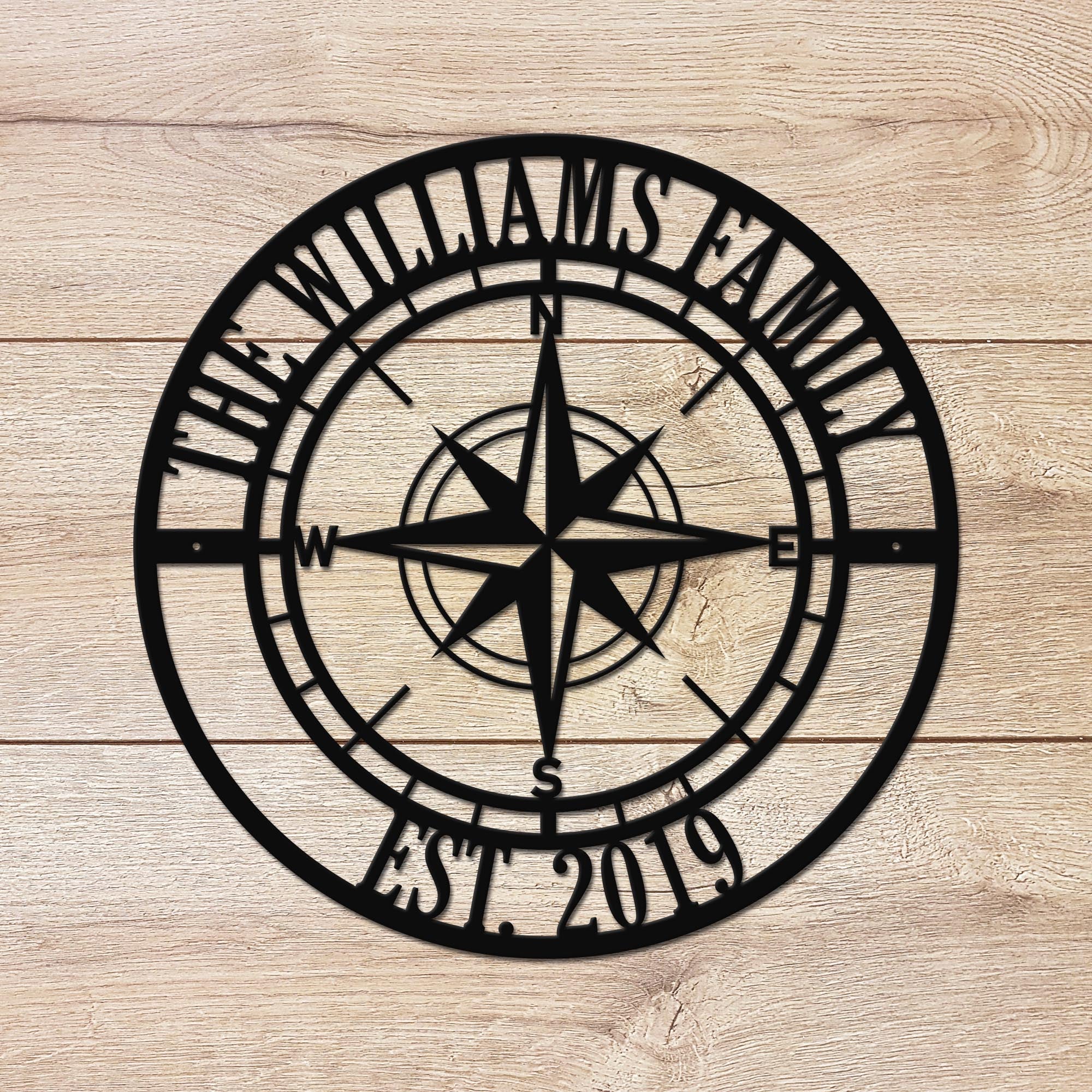 Nautical Compass Rose Personalized Monogram Metal Wall Art Decor