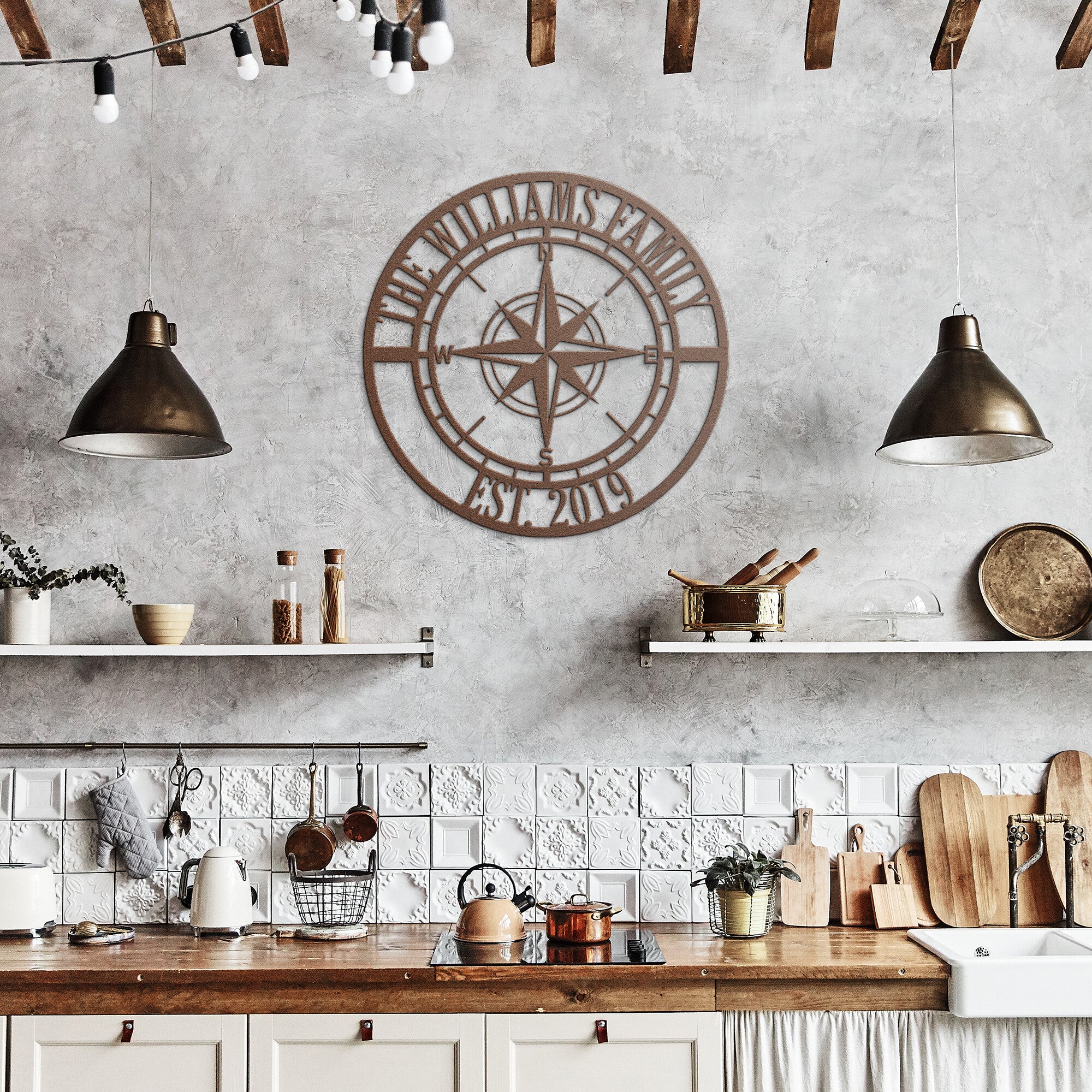 Nautical Compass Rose Personalized Monogram Metal Wall Art Decor