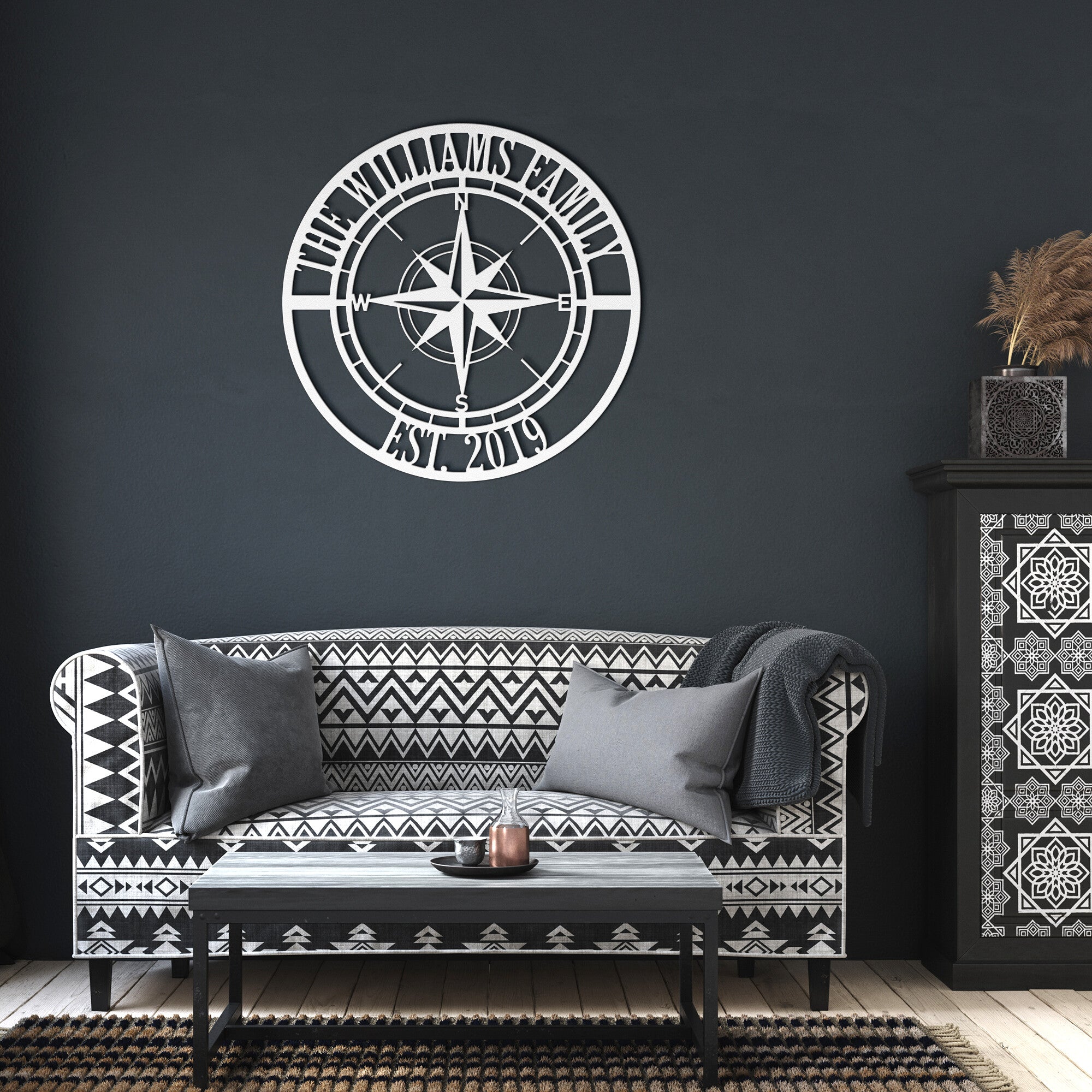 Nautical Compass Rose Personalized Monogram Metal Wall Art Decor