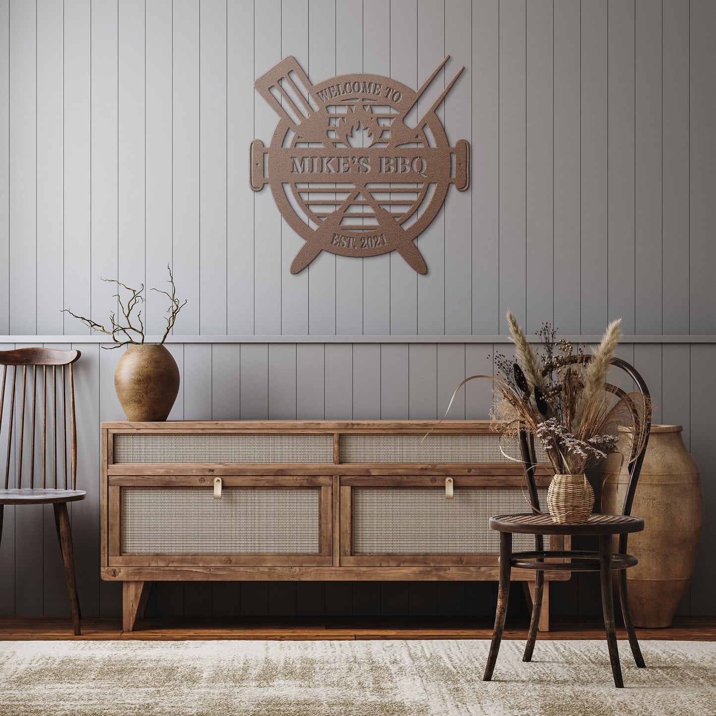 Backyard BBQ Personalized Metal Sign, Outdoor Wall Art Decor