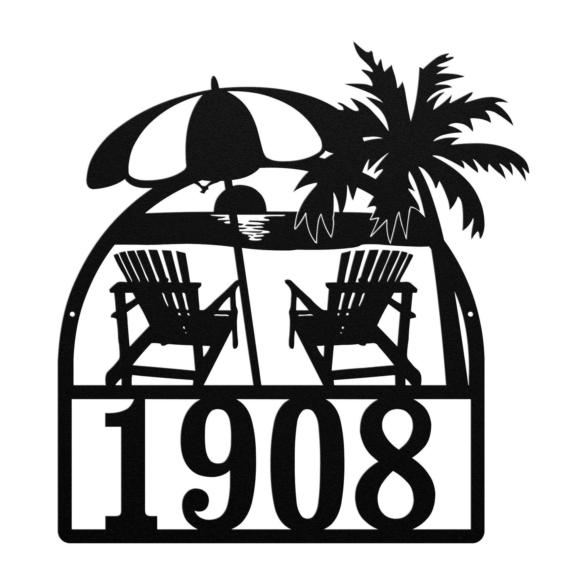 Beach Chairs Personalized Home Address Metal Decor Sign