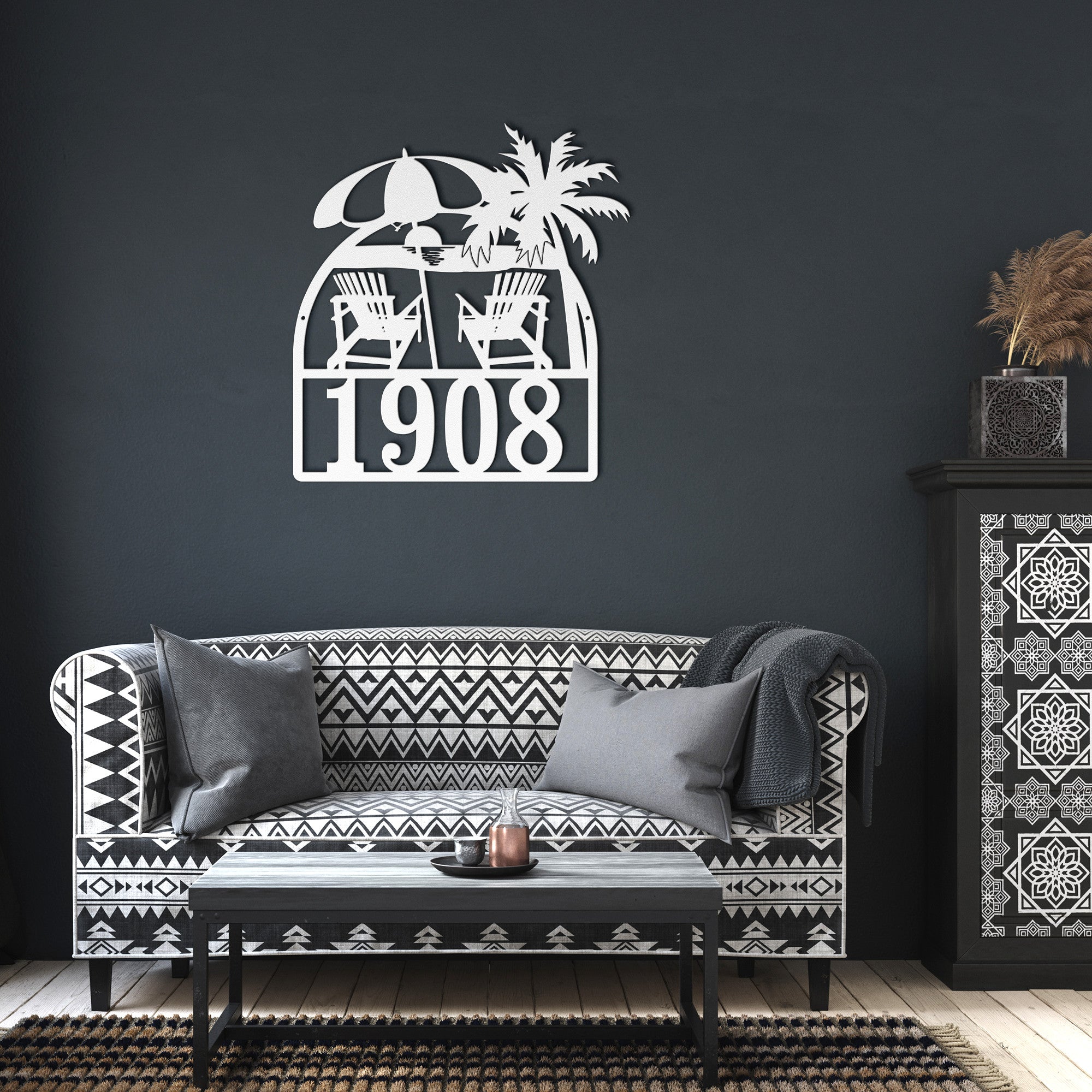 Beach Chairs Personalized Home Address Metal Decor Sign