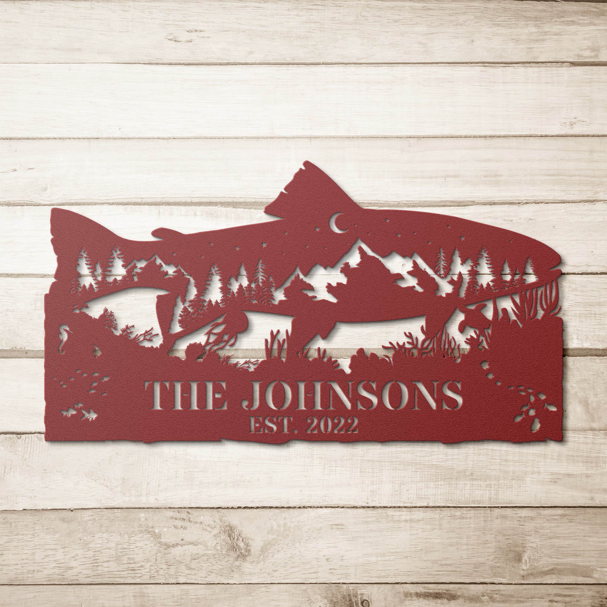Fish Trout Skyline Personalized Metal Wall Art Sign Outdoor Wall Decor