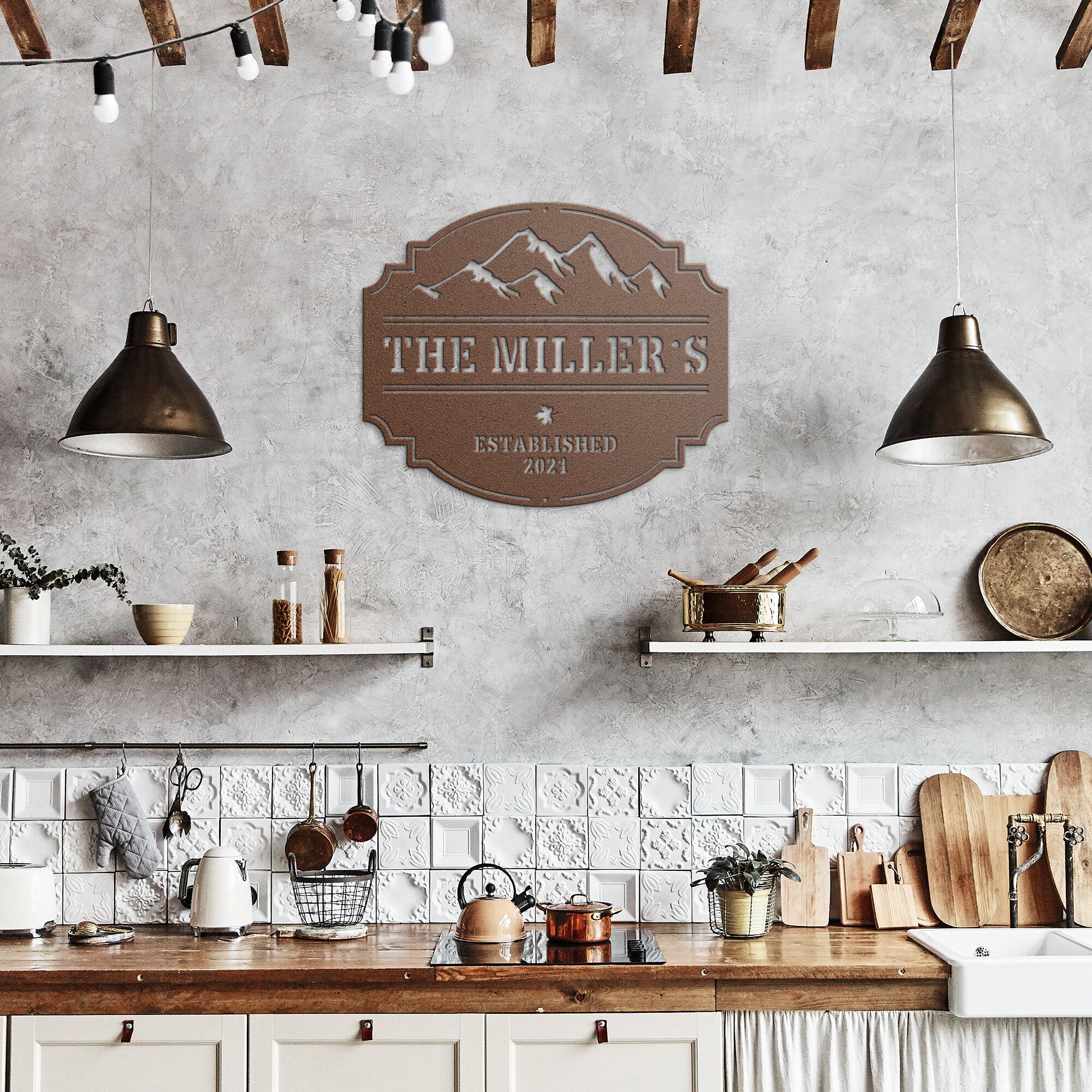 Snow Capped Peaks Custom Monogram Metal Wall Decor Sign