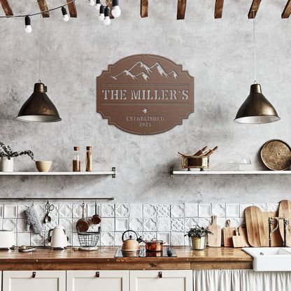 Snow Capped Peaks Custom Monogram Metal Wall Decor Sign