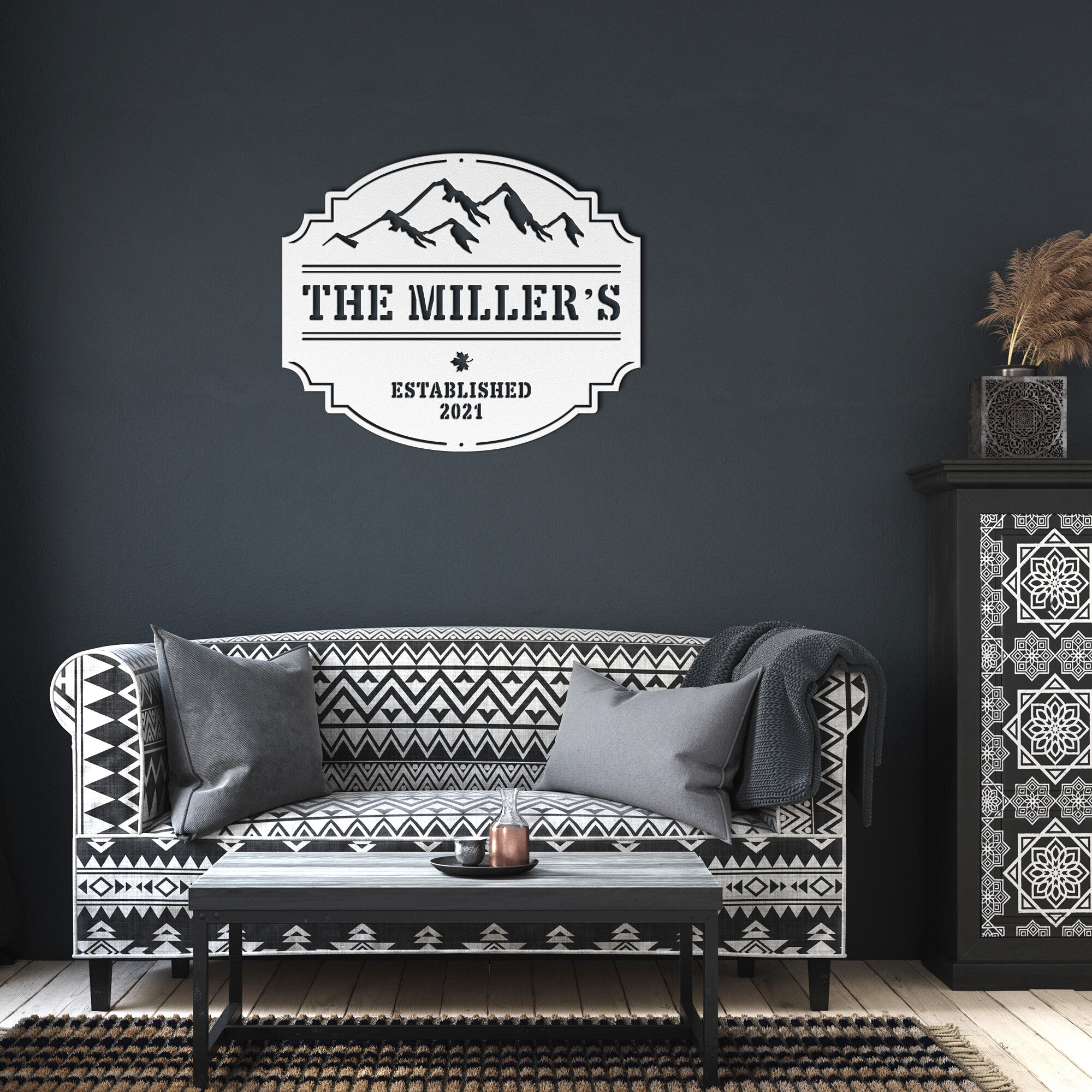 Snow Capped Peaks Custom Monogram Metal Wall Decor Sign