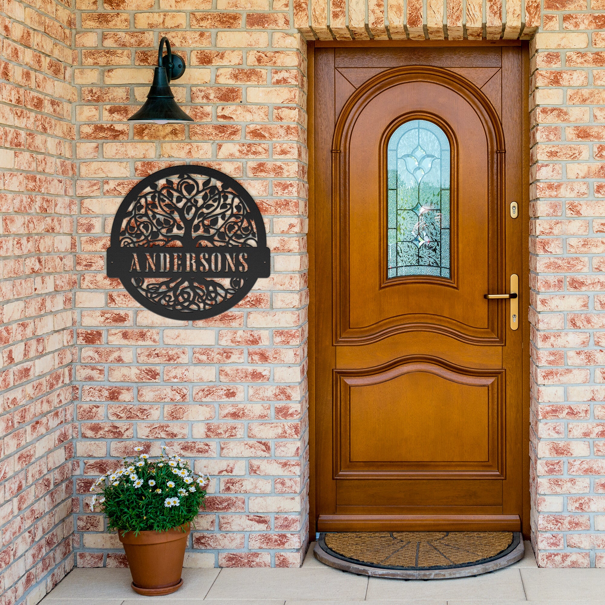 Personalized metal home wall entrance sign with family name. 