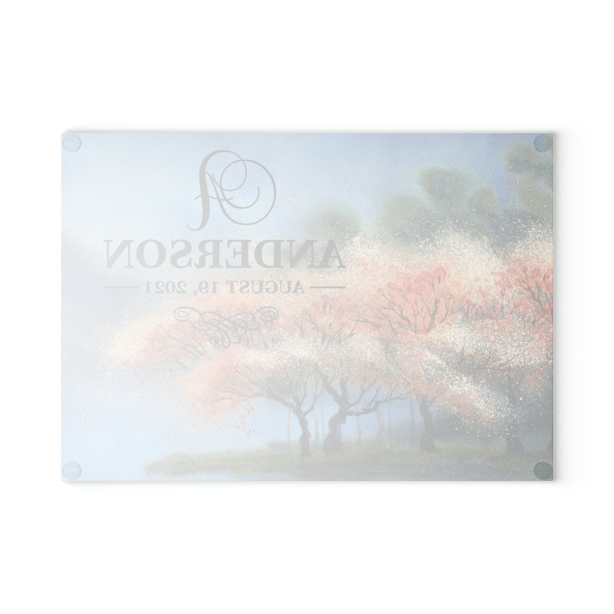 Personalized Cherry Blossom Trees Glass Cutting Board – 20 Custom Designs, Tempered Glass, Housewarming, Wedding & Real Estate Gifts - Available in 2 Sizes: 8x11 & 11x15  - DESIGN 4