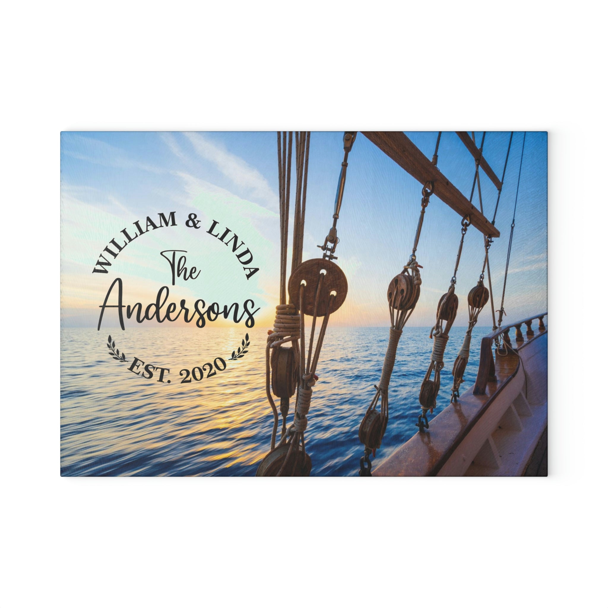 Personalized Ship Rope Tackle Glass Cutting Board – 20 Custom Designs, Tempered Glass, Housewarming, Wedding & Real Estate Gifts - Available in 2 Sizes: 8x11 & 11x15 - DESIGN 13